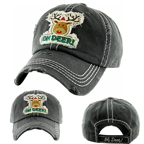 NWT *BOUTIQUE*   OH DEER BLACK CHRISTMAS HAT   FUN & UNIQUE REINDEER HAT - Picture 2 of 2